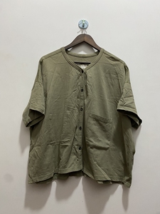 【左岸迷香】原创设计 棉麻 夏季T恤短袖 军绿色 下水一次