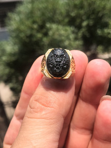 翡翠戒指,墨翠龙头戒,18k黄金伴钻镶嵌