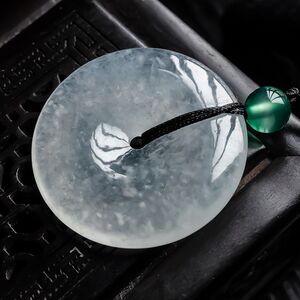 缅甸玉石纯天然翡翠a货冰种雪花棉平安扣吊坠白冰玉扣圆扣小挂件