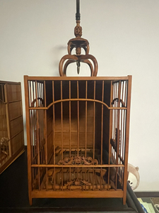 海派画眉板笼 画眉鸟 2号笼 全黄杨木 笼丝也是黄杨木的 黄