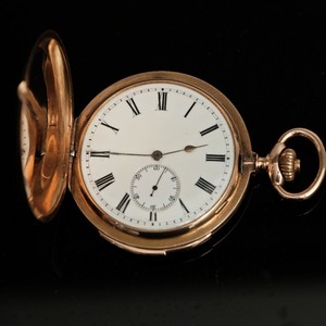 【 积家机芯 14k金三问 带计时码表 古董怀表】走时完好