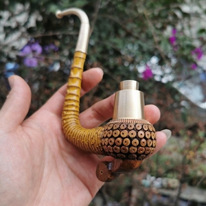 贵州民间特色手工竹根雕刻老式土烟斗!长度20公分左右!收藏送