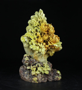 高货《牡丹花》青田石雕精品摆件荣华富贵送礼家居乔迁开业办公室