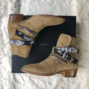 amiri腰果花链条麂皮切尔西靴【卡其色】