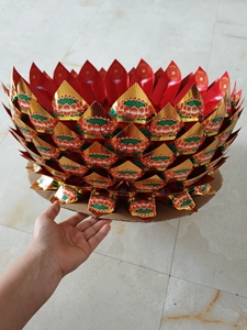 成品手工折纸莲花盆,聚宝盆,底座16,8层,颜色,大红,黄