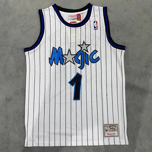 工厂清库存麦迪1号魔术白色条纹球衣 nba复古刺绣篮球服球衣