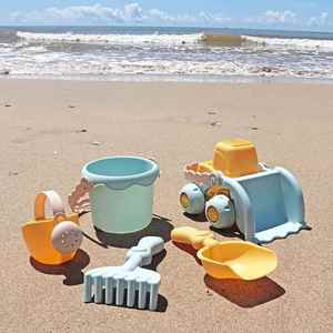 马卡龙软胶沙滩挖沙铲子水桶工具加厚运沙铲车挖土机儿童戏水玩具