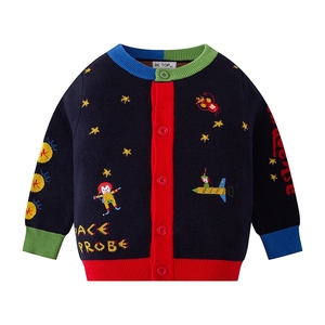 品牌童装针织开衫，太空星空卡通图案针织毛衣，男童女童针织面料
