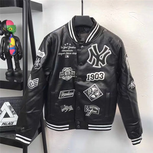 mlb棒球服皮衣男全明星ny洋基队徽章情侣印花女外套夹克in