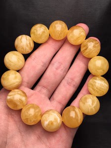 17mm极品俄料虎皮纹黄花蜡蜜蜡圆珠手串 ,蜡质浓郁,纹路漂