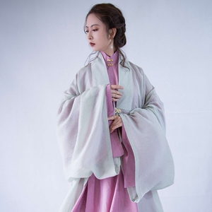 出【子衣明堂】原创品牌传统汉服直领对襟麻纱长衫大袖直领披风