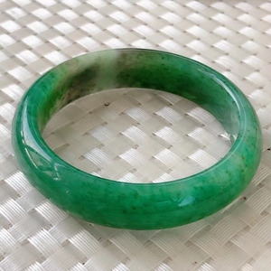 收藏品独山玉老坑冰种鲜帝王绿果绿色宽条正装手镯圈口54.