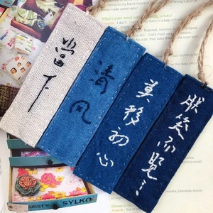 蓝染布书签,布艺刺绣挂件