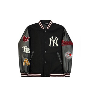 mlb纽约洋基队22ss徽章标志刺绣皮袖棒球服外套