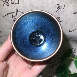 [赖远华建盏蓝莲花主人杯]束口杯建盏茶具茶礼杯子 品茗会友茶礼