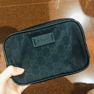 cucci的 古驰 男女款中性双g黑色涤纶小号防水洗漱包手拿