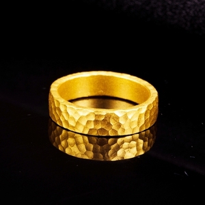 足金锤纹大戒指,古法黄金999加工定制,旧金首饰加工.