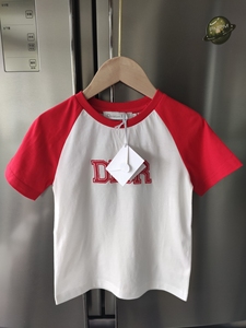 全新包邮Dio*家儿童立体刺绣字母植拼接纯棉夏季短袖T恤
