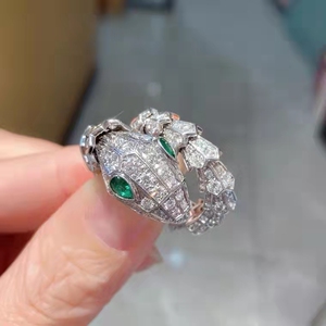 2w[9.8新]宝格丽 18k白金祖母绿满镶钻 l码 蛇头戒指