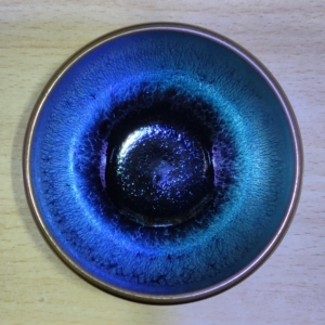 名家张永华纯手工电烧建盏/器型:无足钵/釉色:蓝花雕/底款