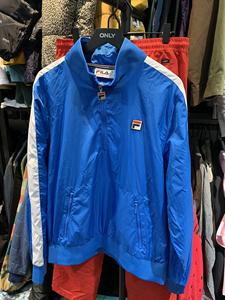 fila菲乐男款蓝色运动服上衣内里带网衬拉链兜半开套头卫衣立