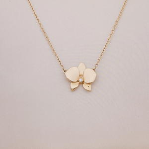 卡地亚cartier玫瑰金镶钻兰花蝴蝶项链锁骨链 链长约42