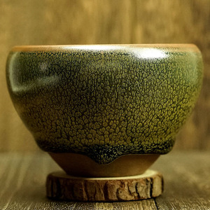 有釉泪【绿鹧鸪斑无足敛口盏】张国平 建阳建盏 口径8.6 f25