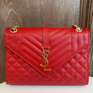 ysl/圣罗兰 牛皮信封包红色金扣 底长24cm 95新有小