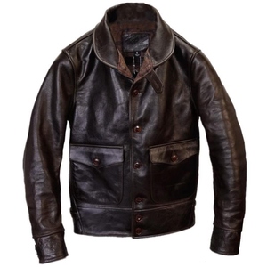 蜡变老牛皮哥萨克青果领美式复古牛皮男真皮皮衣皮夹克