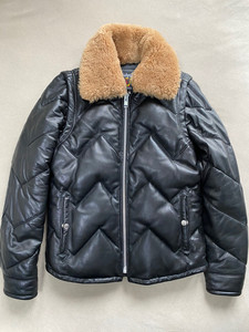 肖特 Schott 男式羊皮羽绒服夹克外套 黑色冬季厚实皮衣