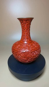 七八十年代出口回流北京漆雕厂紫禁城铜胎大漆剔红牡丹花花瓶