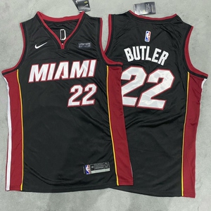 nba系列同款 复古刺绣网眼速干球衣 热火巴特勒22号黑色球