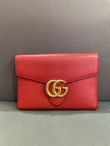 gucci古驰 双gg红色全皮链条包woc 单肩斜跨包信封包