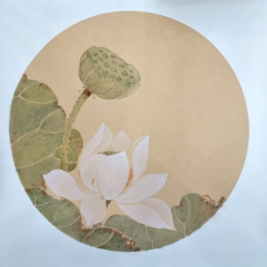 纯手绘没骨荷花装饰画 无框,宣卡纸直接装框就能用花瓣带银粉