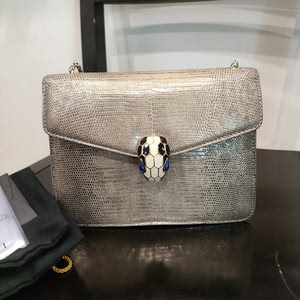 宝格丽 蛇头包金色 蜥蜴皮 20cm