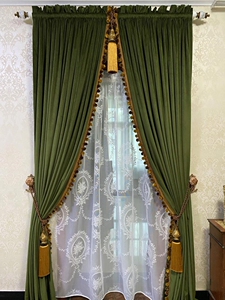 80ajiaojiao888淘宝美式轻奢绒布墨绿色窗帘法式纯色卧室全遮光丝绒
