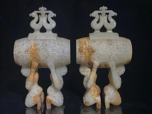 和田老玉,和田古玉,汉代和田玉鼓,老物件是一个不可在生的,深