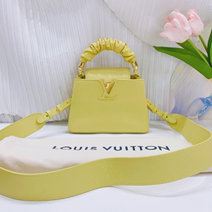 lv路易威登小鸡黄capucines 系列褶皱手提肩背包