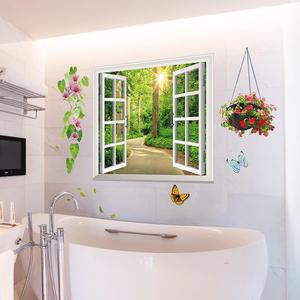 卫生间防水假窗3d立体墙贴画厨房贴纸墙面装饰浴室墙纸自粘墙壁纸