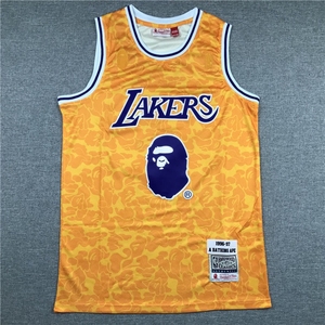bape猿人头联名湖人黄色93号刺绣球衣男lakers ko