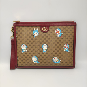 8新]gucci/古驰女士哆啦a梦老花拼红手拿包