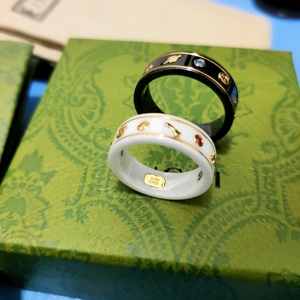 gucci古驰古奇戒指双g黑白陶瓷星球男女情侣婚戒对戒礼物