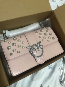 天猫国际购买Pinko粉色珍珠单肩斜挎链条包，天猫国际购买，