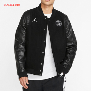 air jordan psg aj大巴黎联名男子皮袖棒球夹克