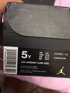 aj1low黑脚趾鞋盒375码