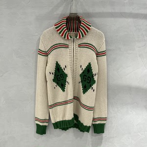 品牌:gucci2022早春款红绿条纹针织双g开衫翻领毛衣外