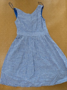 全新！Esprit女式无袖蓝色格子连衣裙！有蝴蝶结的是背面！