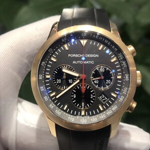 5新]保时捷18k玫瑰金自动机械男士手表腕表