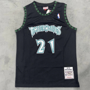 加内特21号森林狼复古黑色球衣 nba刺绣篮球服球衣篮球男球