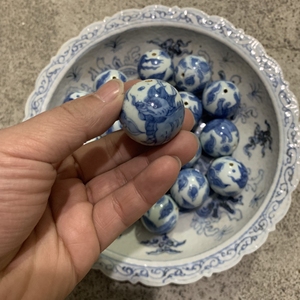 青花麒麟珠瓷珠老珠子窑址珠子朝珠一颗  3cm   资金周转